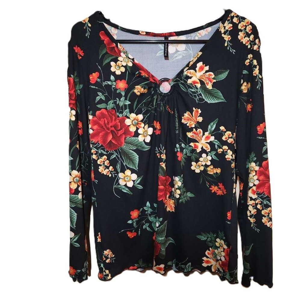 NWT Bleeker & McDougal Women's Medium Blouse, Floral Long sleeves Keyhole Top